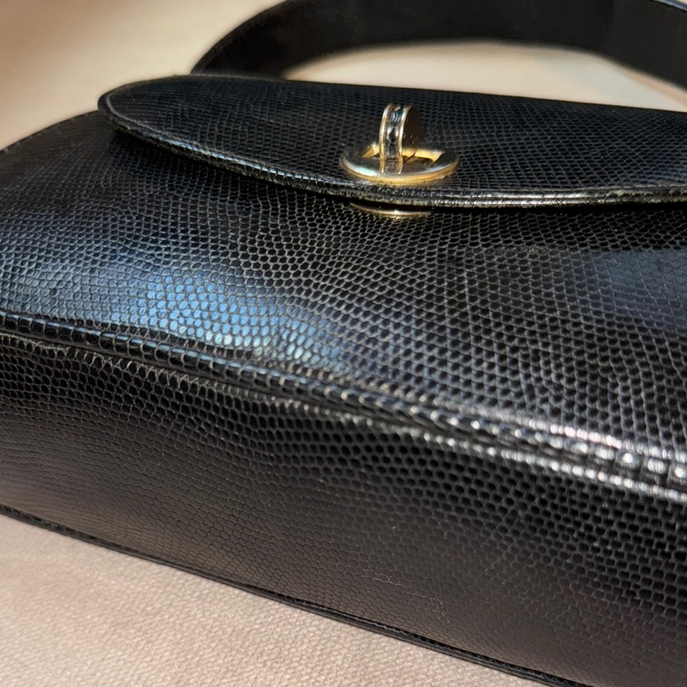 Vintage Black Reptile Leather Handbag - Picture 3 of 15